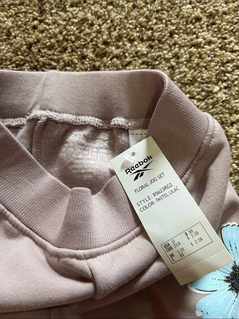 Reebok Girls Lilac Purple Hoodie & Joggers with Floral Graphics